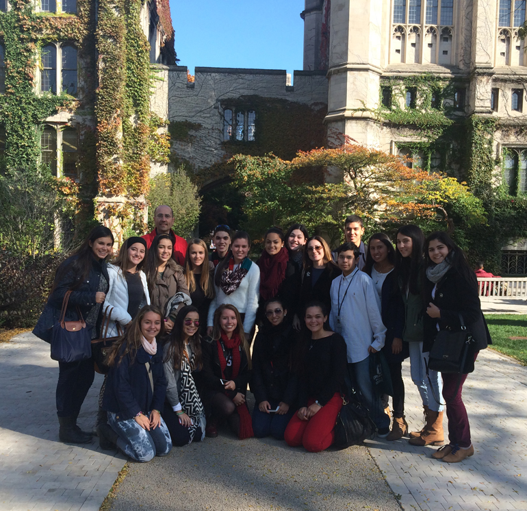 Students in St. Brendan High School's Alpha program went on a four-day college tour of Chicago this October. Bundled up in sweaters and scarves, the Alpha team stopped for a quick photo at a picturesque spot. In the back row, from left to right, are Nina Villanueva, Sophia Acosta, Karina Chavez, Principal Jose Rodelgo-Bueno, Emily Kirkpatrick, Aldo Aguila, Isabella Fernandez, Jessica Lagares, Haley Jacobs, Alpha Director Lily Kirschner-Sanchez, Marco Congote, Jonathan Losa, Diana Montero, Alyssa Varas, and Juliana Mena. In the front row are Lilliam Drenth, Victoria Garcia, Kristen Gerdts, Sophia Garcia, and Kelsey Someillan.