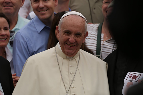 Vatican City - September 2, 2015. 

Pope Francis is seen here in St. Peter's Square during the Wednesday general audience on September 2, 2015.