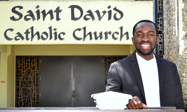 Father Fenly Saint-Jean at his first church, St. David in Davie.