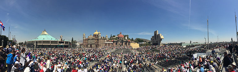 Panoramic view of the plaza outside the basilica of Our Lady of Guadalupe in Mexico during Pope Francis' visit, taken by David Prada from the bleachers where he and the others from Miami were seated.