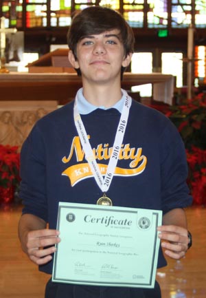 Where in the world is that? As the schoolwide winner of the National Geographic Geography Bee, Nativity eighth grader Ryan Sharkey could probably tell. Ryan will be competing at the state contest in Jacksonville April 1.