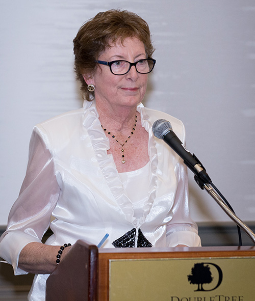 Mary Weber, chair of the scholarship committee for the Miami Archdiocesan Council of Catholic Women, speaks at the closing banquet of the organization's annual convention, held at the end of April.