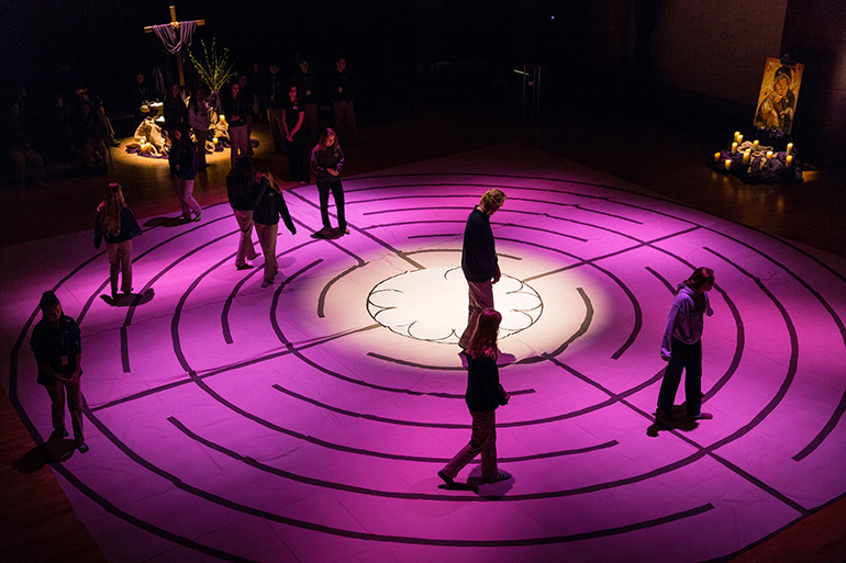 Students take part in a Lenten Labyrinth faith walk and prayer experience in this file photo from March 2017 at St. Thomas Aquinas High School in Fort Lauderdale. The labyrinth is part of the school’s campus ministry and liturgical ministry Lenten programming.