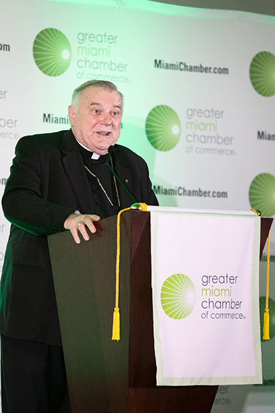 Miami Archbishop Thomas Wenski addresses the Greater Miami Chamber of Commerce Trustee Luncheon, held Oct. 3 at Jungle Island in Miami.