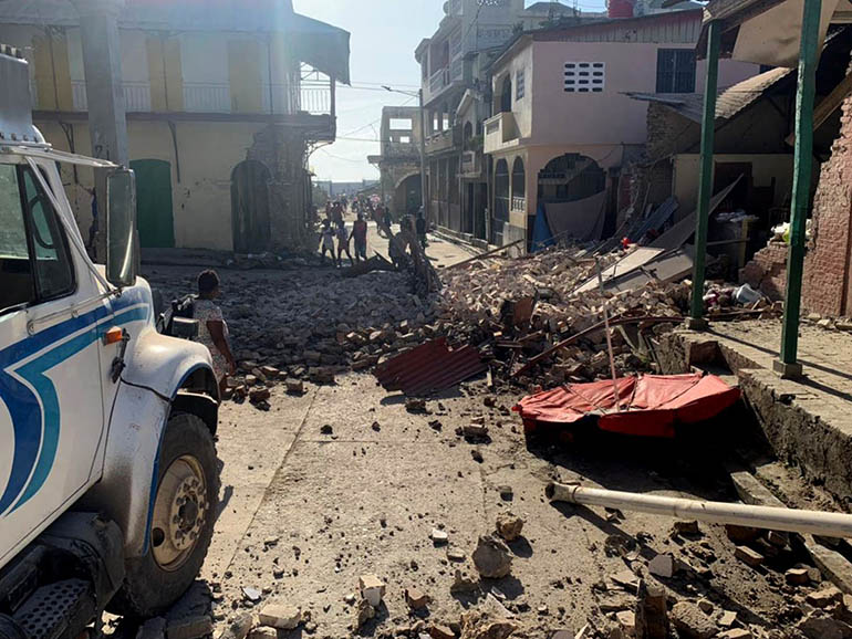 A picture of the destruction caused in the area of Les Cayes by the 7.2 earthquake that struck the southwestern part of Haiti the morning of Aug. 14, 2021.