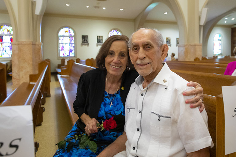 William and Rosalina Ramos from Corpus Christi Church in Miami, were the longest married couple in attendance at the annual wedding anniversary Mass celebrated at St. Mary Cathedral, Feb. 12, 2022.  The couple have been married for 61 years and are looking forward to their 62nd a anniversary on May 28.