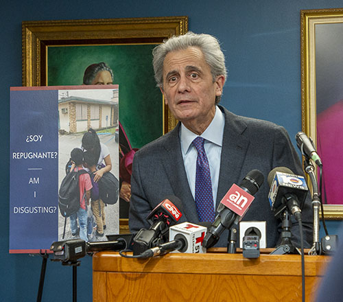 Tony Argiz, a Pedro Pan particpant, founder of one of the top 35 accounting firms in the U.S. and board member of the pro-immigrant IMPAC Fund, speaks up for today's unaccompanied minors during the press conference. "The parents sending their kids today are just like my parents. They simply want their children to be safe and live free in a free democracy."