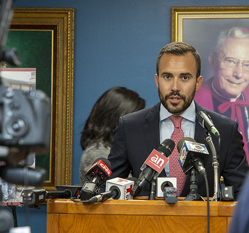 Felice Gorordo, son of a Pedro Pan, CEO of eMerge Americas and board member of the pro-immigrant IMPAC Fund, speaks up for today's unaccompanied minors at the press conference. "I'm utterly disgusted at how unaccompanied kids and the Cuban American experience has been weaponized for partisan politics."