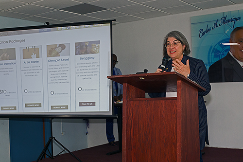 Miami-Dade County Mayor Daniella Levine Cava addresses the audience at the opening ceremony for the Microsoft Accelerate Tech Lab at the Pierre Toussaint Leadership and Learning Center in Little Haiti, April 22, 2022.