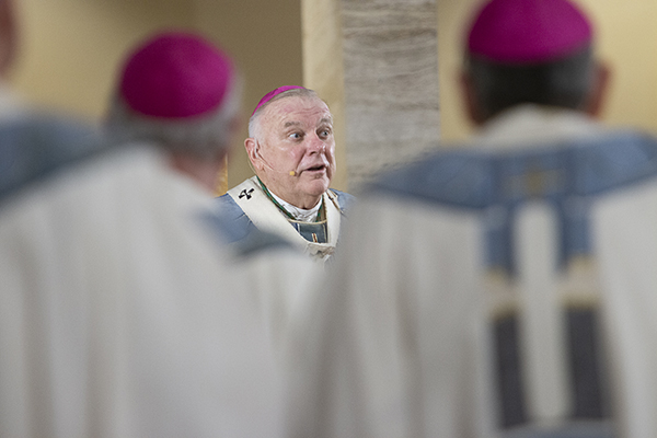 Archbishop Thomas Wenski, framed by fellow bishops of Florida, speaks at the start of the Mass marking his 25th anniversary as a bishop, Sept. 3, 2022 at St. Mary Cathedral.