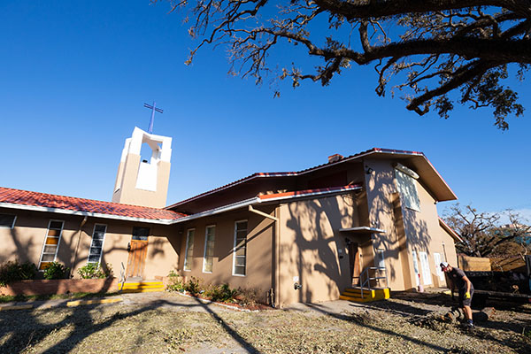 St. Francis Xavier Parish in Fort Myers shows landscaping damage on Oct. 5, 2022 following the passage of Hurricane Ian.