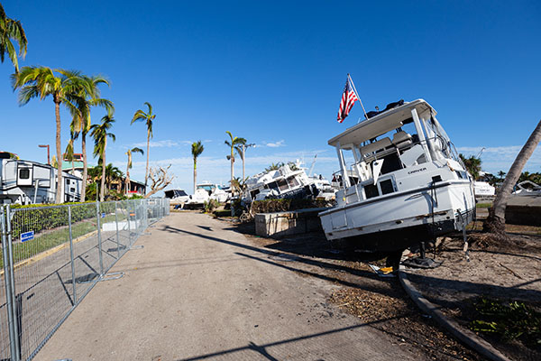 The downtown and waterfront areas of Fort Myers revealed storm surge and wind damages on Oct. 5, 2022 following the passage of Hurricane Ian.