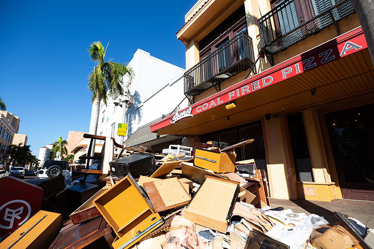 The downtown and waterfront areas of Fort Myers revealed storm surge and wind damages on Oct. 5, 2022 following the passage of Hurricane Ian.