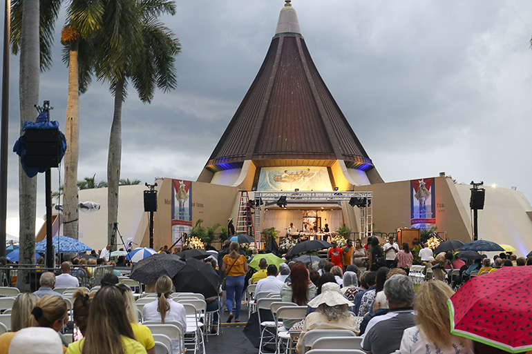 View of the National Shrine of Our Lady of Charity during the celebration of her feast day, Sept. 8, 2022. Hundreds of faithful waited in intermittent rain for the celebration to begin. The rain caused the delay and for some of the program to be cut short this year.