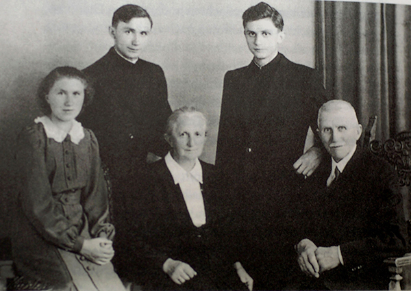 Joseph Ratzinger, second row at right, is pictured with his sister, Maria, brother, Georg, and parents, Maria and Joseph in this July 8, 1951, file photo. Pope Benedict died Dec. 31, 2022, at the age of 95 in his residence at the Vatican. (OSV News photo/Catholic Press Photo)