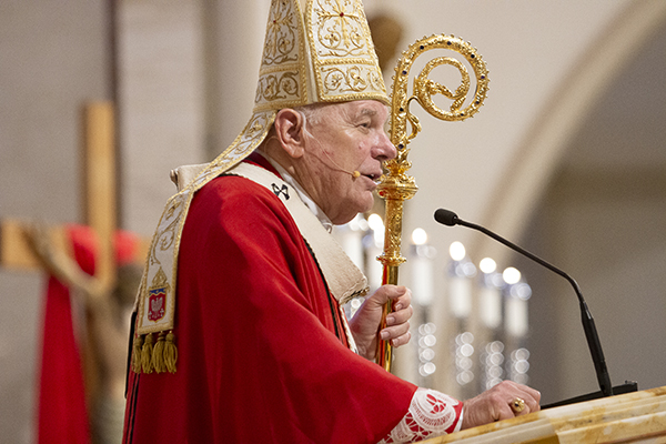 Archbishop Thomas Wenski preaches the homily during Palm Sunday Mass at St. Mary Cathedral, April 2, 2023.