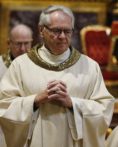 Then-Bishop George Leo Thomas of Las Vegas returns to his seat after receiving Communion at the Basilica of St. Mary Major during his "ad limina" visit in Rome Jan. 30, 2020. Pope Francis created the ecclesiastical province of Las Vegas May 30, 2023, which is comprised of the Archdiocese of Las Vegas and the suffragan dioceses of Reno, Nevada, and Salt Lake City. The same day he named Bishop Thomas the first metropolitan archbishop of Las Vegas. (CNS photo/Paul Haring)