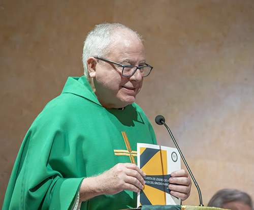 Father Gabriel Vigués, pastor at the St. Louis Church in Pinecrest, delivers final remarks during the parish’s 60th anniversary Mass, Sept. 10, 2023.