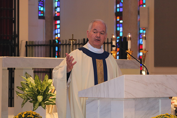 Father Alfredo Hernandez, rector and president of St. Vincent de Paul Regional Seminary, addresses participants attending the Mass celebrating the seminary's 60th anniversary, Sept. 27, 2023.