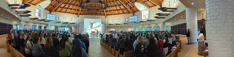Panoramic view of St. Mark Church in Southwest Ranches as nearly 1,200 religious education volunteers and Catholic school teachers gathered for the opening Mass of the annual Catechetical Day, Oct. 28, 2023.