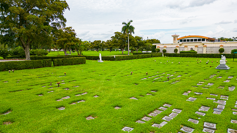 View of the Garden of the Holy Innocents, right, at Our Lady of Mercy Cemetery in Doral, with the section for religious at left. The Footprints in the Garden campaign enables the faithful who donate 0 to purchase a marker to memorialize and honor children who perished as newborns or before birth.