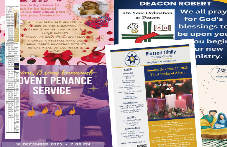 Upcoming parish events and festivities are featured in a recent parish bulletin, posted online, from Blessed Trinity Church in Virginia Gardens.