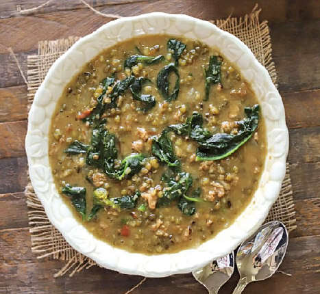 Mung bean soup or guisadong mongo with malunggay, a simple-to-make Filipino dish for Fridays in Lent.