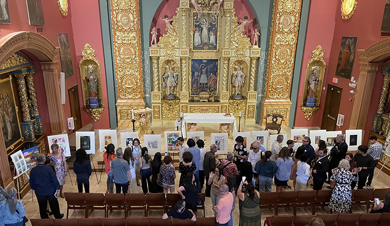 Young art students from Miami Arts Studio had their exhibit at the Chapel of Our Lady of La Merced, built in the Spanish Colonial style, located at Corpus Christi Church in Miami. This exhibit followed a concert celebrating 20 years of Martha/Mary concerts April 28, 2024, at Corpus Christi Parish.