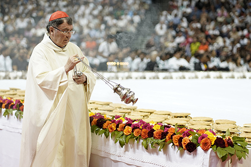 Cardinal Christophe Pierre, the Vatican nuncio to the United States, uses incense as he celebrates a Mass at the Barclays Center in Brooklyn, N.Y., July 7, 2024, marking the 50th anniversary of the arrival of the Neocatechumenal Way in the United States. (OSV News photo/Gregory A. Shemitz, The Tablet)