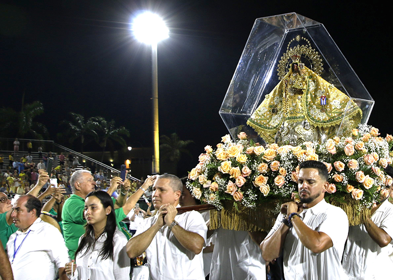 The image of Our Lady of Charity is carried into Milander Park during this year’s Mass in her honor, Sept. 7, 2024, in Hialeah.