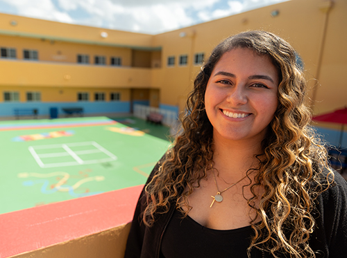 Ashley Banegas, a kindergarten teacher, shared her story of her unplanned pregnancy and the help she received from a Pregnancy Help Center, during the filming for the Archdiocese of Miami's campaign against Amendment 4.