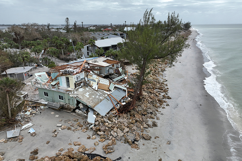 A drone view shows a destroyed beach house in Manasota Key Oct. 11, 2024, after Hurricane Milton made landfall Oct. 9 on Florida’s Gulf Coast.