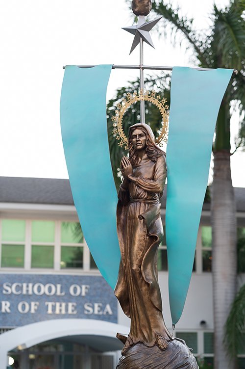 The newly designed statue Stella Maris, St. Mary Star of the Sea, with its nautical themes and references, was created by Miami artist Natalie Plasencia, placed in front of St. Mary Star of the Sea Basilica School in Key West and blessed by Archbishop Thomas Wenski Dec.13, 2024.