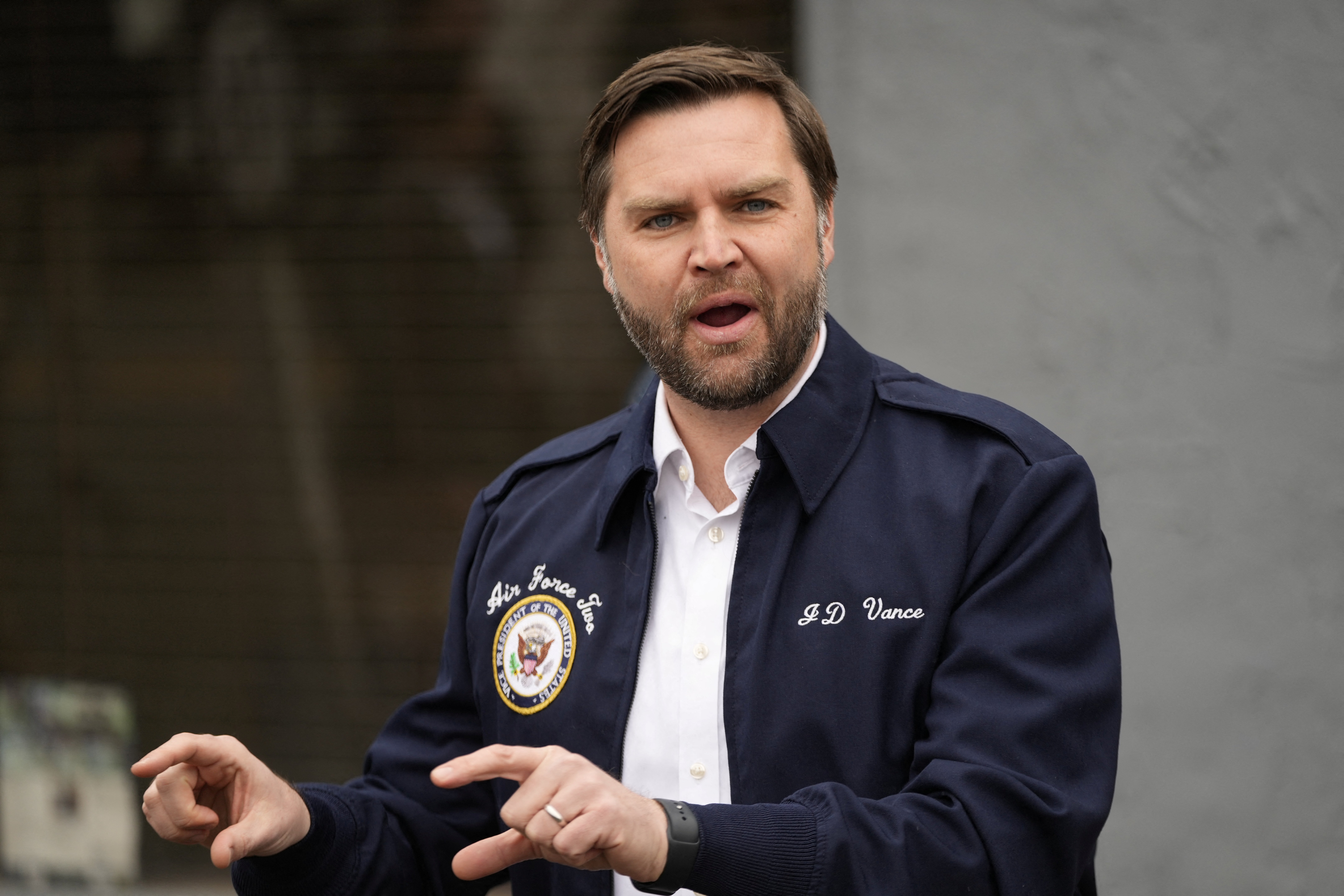 Vice President JD Vance speaks during a press briefing in Damascus, Va., Jan. 27, 2025. Vance, a Catholic, questioned the motives of the U.S. bishops' criticism of President Donald Trump's new immigration policies in a Jan. 26 interview, suggesting they were more concerned about padding "their bottom line" by resettling refugees. The U.S. bishops' conference pointed to audited financials showing the church spent more on those services than the government would cover, using private funds to cover the difference. (OSV News photo/Ben Curtis, pool via Reuters)