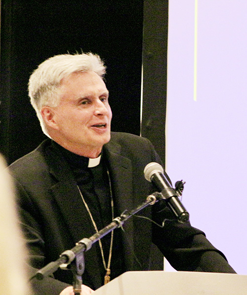 Bishop Thomas Daly of the Diocese of Spokane speaks during the banquet dinner Jan. 25 at the 2025 Serra USA Rally for promoting vocations, which took place Jan. 23-25, 2025 at the Miami Marriott Dadeland. Bishop Daly serves as national chaplain for Serra International.