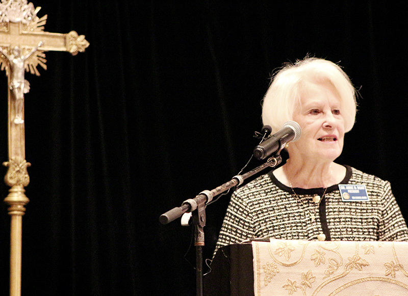 Anne Roat, president of the Serra US Council, speaks on Jan. 24 during the 2025 Serra USA Rally for promoting vocations, which took place Jan. 23-25 at the Miami Marriott Dadeland.