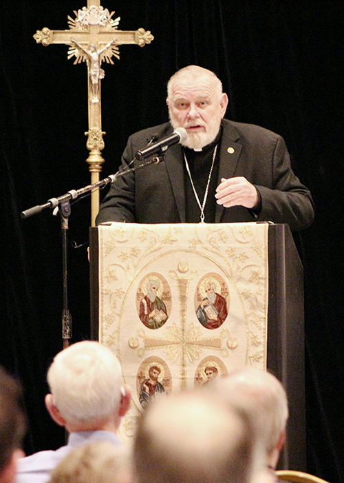 Archbishop Thomas Wenski of the Archdiocese of Miami delivers the keynote speech on Jan. 24 during the 2025 Serra USA Rally for promoting vocations, which took place Jan. 23-25 at the Miami Marriott Dadeland.