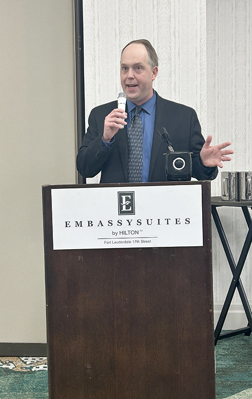 Jim Rigg, superintendent of schools for the Miami Archdiocese, is honored for his dedication to Catholic education at the MACCW Scholarship Fund luncheon held on Feb. 22, 2025 at the Embassy Suites Hotel Fort Lauderdale.