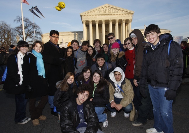 Students from the Archdiocese of Miami pose for a group shot before the U.S. Supreme Court, marking the endpoint of the March for Life.