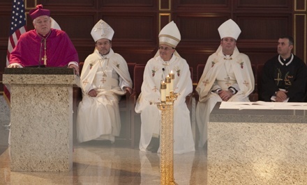 Archbishop Wenski speaks at the end of the funeral Mass for Lebanese Catholic and local philanthropist Anthony Abraham.