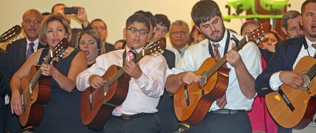 Guitarists play during the Neocatechumenal Way Mass.