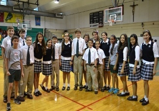 St. Kevin Catholic School Academic Olympians included: Top (from left): Ryan Neyra and Kevin Valledor; Middle Row: Lucas Smith, Derek Perez, Carolina Cantens, Adriana Perez, Nicholas Alvear, Elizabeth Gallego, Alejandro Pardias, Isabella Fernandez, Isabella Romeu, Gabriella Menendez, Krizia Arango, Stella Ramirez, Vanessa Batista, and Amanda Perez. Bottom Row: Nicholas Oramas and Jose Enriquez