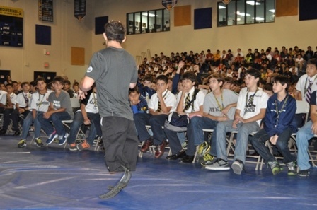 Paralympian Rudy Garcia-Tolso speaks to middle school students at Belen Jesuit Preparatory School Oct. 24.