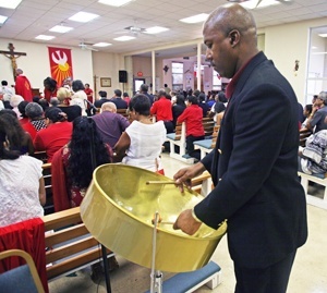 Sherwin DeVerteuil plays steel drums, invented in Trinidad and Tobago, and the only new instrument created in the 20th century.