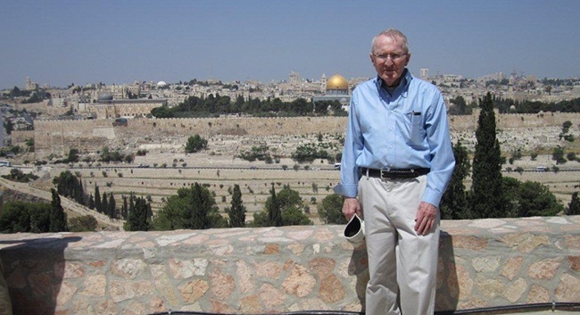 John Dietl, a Knight of the Holy Sepulcher, poses for a photo during his recent trip to the Holy Land.