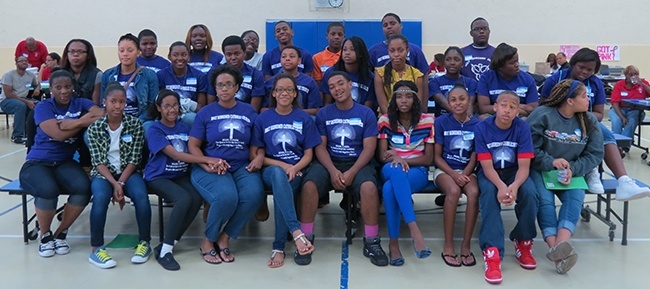 Participants in the black Catholic youth conference pose for a photo during their lunch break.