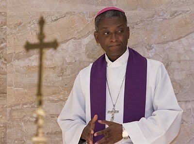 Bishop Chibly Langlois of Les Cayes, president of the Haitian bishops conference, takes part in the Mass.