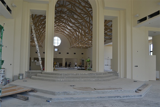 View of the sanctuary in the nearly completed Notre Dame d'Haiti Mission church in Miami.