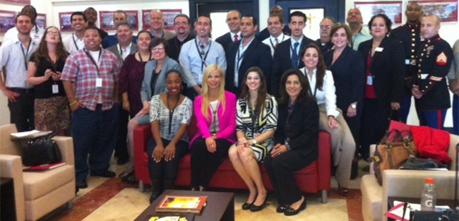 At the end of Career Day at Pace High School, many of the guest speakers pose for a picture in the Administration Building.