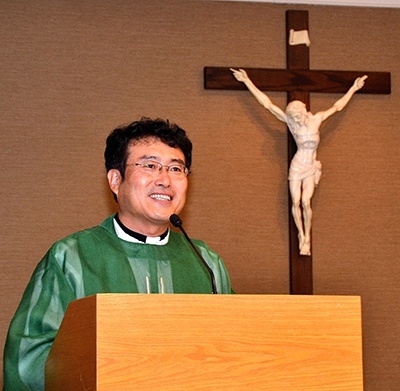 Father Bongmoon Lee speaks at St. Paul Chung Ha Sung Church in West Hollywood.